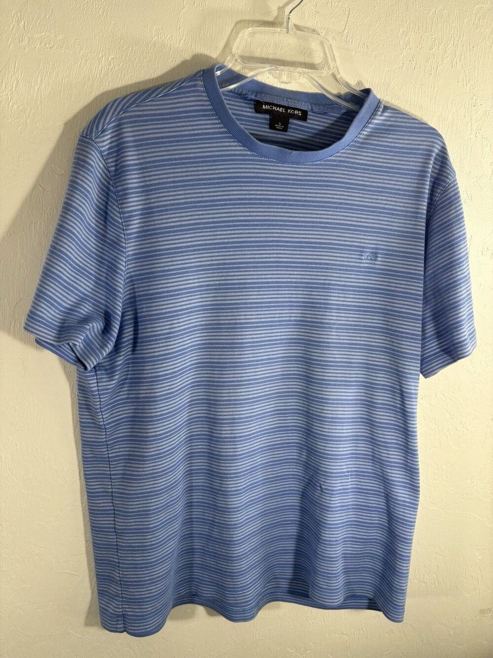 Michael Kors Blue Stripe T-Shirt Mens Size Large Cotton Knit Lightweight Stretch